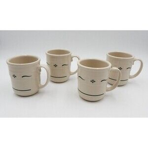 Longaberger Pottery Woven Traditions Heritage Green 12 oz Coffee Mug USA 4 PC